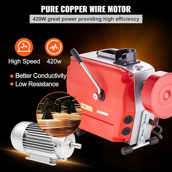 VEVOR 120FT x 7/8 Inch Drain Cleaner Machine, 420W Electric Sewer Snake Auger Manual Feed - with 6 Cutters, 2 Steel Cables (120' x 7/8" and 18' x 3/8") & CW/CCW Control for 1.9" to 6" Pipes