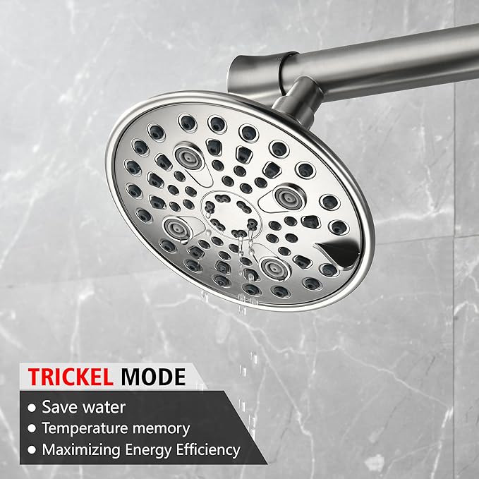 sumerain Dual Shower Head Combo Set for Couples,Brushed Nickel High Pressure 6 Spray Settings Showerhead,20 Inch Long Shower Arm