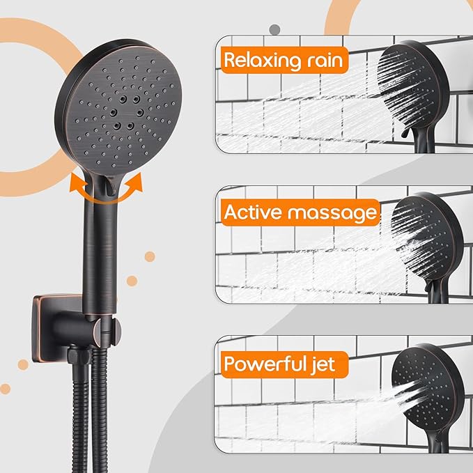Bathroom Shower System Included Pressure Balancing Shower Mixer Valve, 10'' Rain Shower Head, 3-Setting Handheld Spray, Wall Mounted Oil-Rubbed Bronze SF001ORB-D10