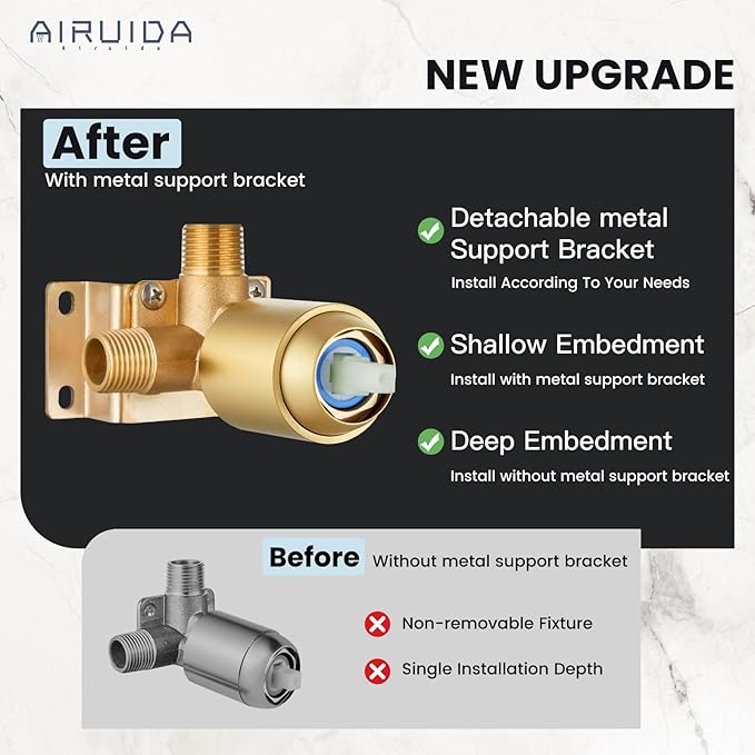Airuida Shower Faucet Set Bathroom Rain Shower System SUS304 Stainless Steel Single Handle With Male Threads Rough-in Valve Shower Trim Kit 10 Inch Wall Mount Shower Head Brushed Gold