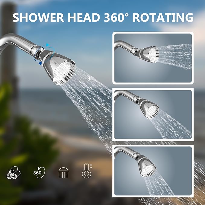Aolemi Outdoor Shower Kit Fixtures Faucet System Double Handle Exposed Shower with Brass Mix Valve and Height-Adjustable Shower Pipe 6 Inch Center with Showerhead Polish Chrome