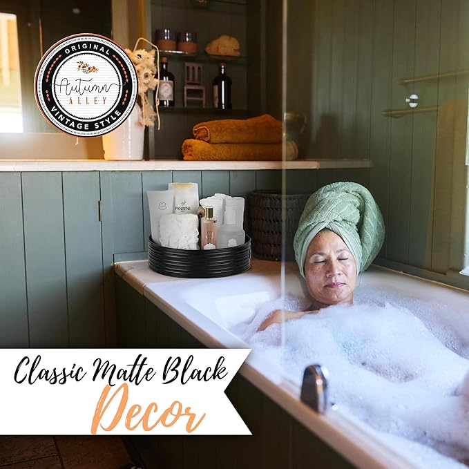 Autumn Alley Rustic Farmhouse Bath Caddy for Shower – Toiletries Countertop Organizer for Bathroom – Industrial Chic Décor – Matte Black Bathroom Accessories (Aged Black), Large