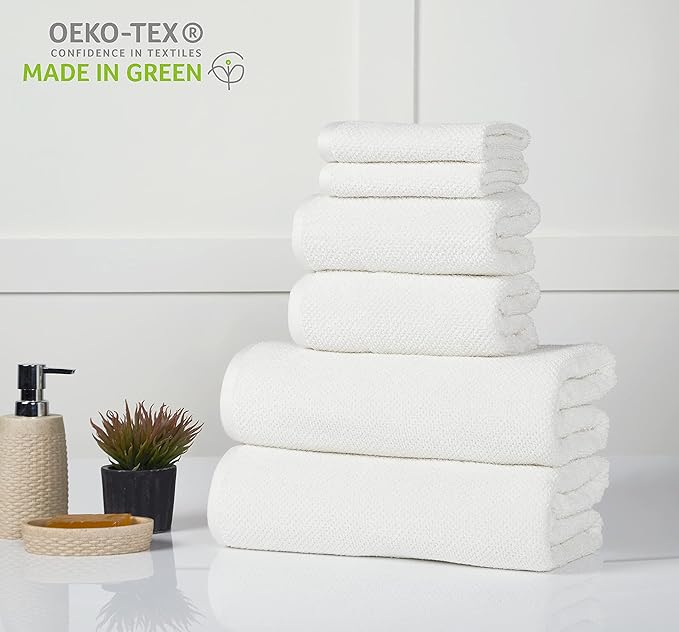 6-Piece Towel Set, 680 GSM, 2 Bath Towels, 2 Hand Towels, 2 Wash Cloths,100% Cotton Premium Quality, Ultra Soft, Super Absorbent Popcorn Textured Weaved for Spa, Hotels & Bathroom-Ivory/Cream
