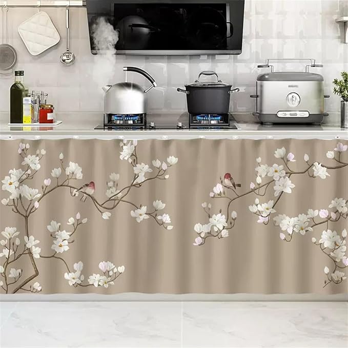 SK Studio Short Curtains for Kitchen, Cabinet Shelf Dust-Proof Blackout Tier Cafe Curtain Under Sink Skirt for Bathroom Laundry Room Style 5, 39.4" W x 27.6" H