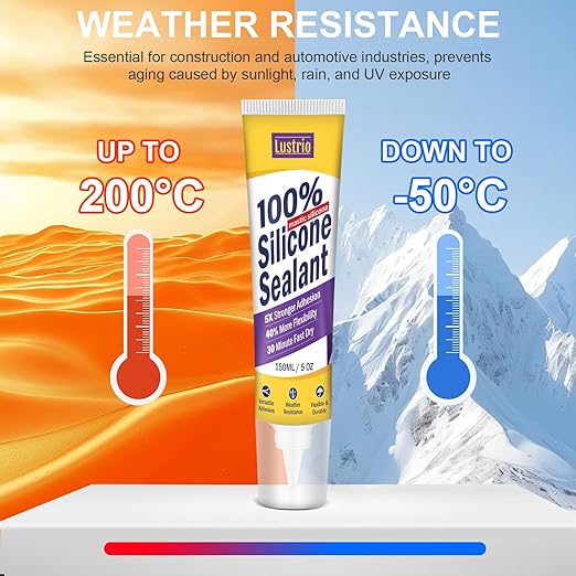 High-Strength Silicone Sealant & Adhesive - 100% Waterproof, Flexible Caulk for Kitchen, Bathroom, Shower, Window, Auto - Creates Durable, Shrink & Crack Resistant Seal 5 Oz. Tube. (Black)