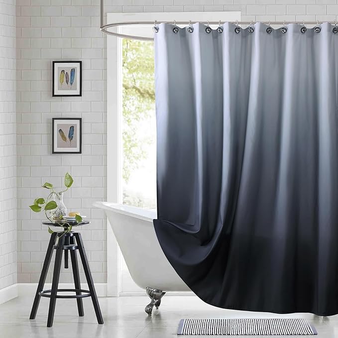 90 Inch Fabric Shower Curtain, Extra Long Black and Grey Ombre Shower Curtains for Bathroom, 72" W x 90" H