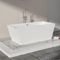 Logmey 67 Inch Bathtub White Acrylic Freestanding Rectangle Deep Soaking Tub with Chrome Drain & Overflow Assembly for Classic and Modern Bathrooms