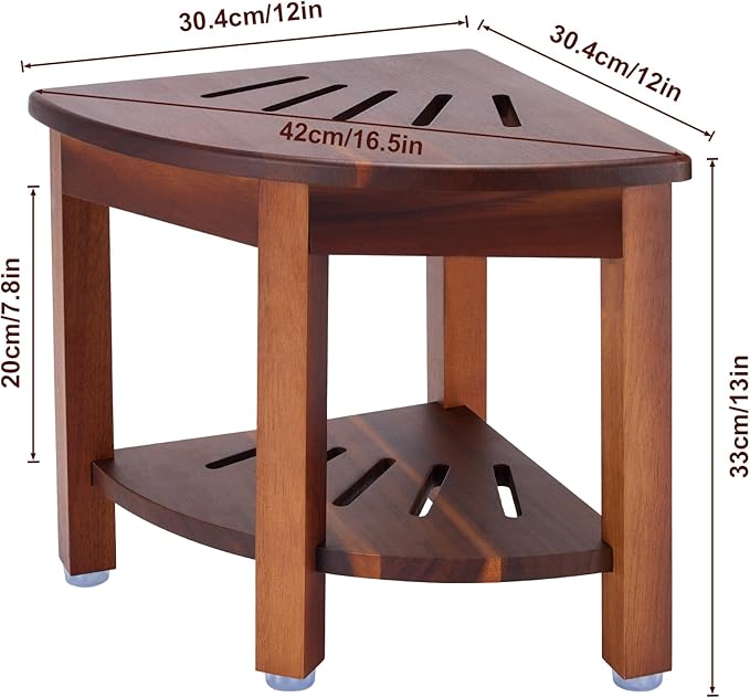HouseJoy Corner Shower Bench with Shelf, Corner Shower Stool for Shaving Legs, Shower Foot Rest Waterproof Bathroom Bench -Bath Seat, Spa Foot Rest Shaving Stool Corner