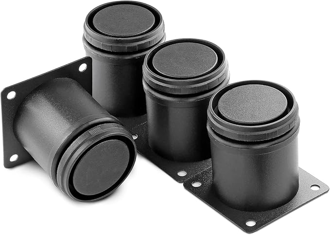 2.5 Inch Metal Furniture Legs Stainless Steel Adjustable Legs Black Metal Legs Round Cabinet Legs for Coffee Table Cabinet Desk Sofa Shelves, Pack of 4