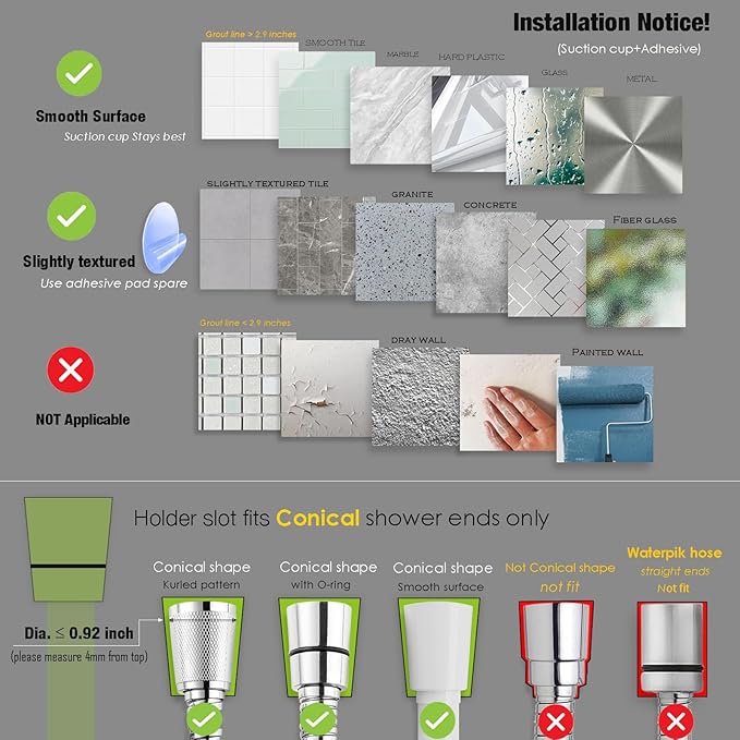 Suction cup Handheld Shower Head Holder - Designed For Large Shower Head - Relocatable - 5 Angles Adjustable - Horizontal Setting - - Wider Input - Wall mounted with Vacuum Power (Polished Chrome)