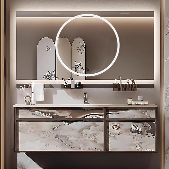 40IN Modern Bathroom Vanity with Sink - Bathroom Vanity with Drawer Organizer, LED Mirror Lights & Defogging Function | Wall - Mounted Vanity with Multifunctional Storage Rack