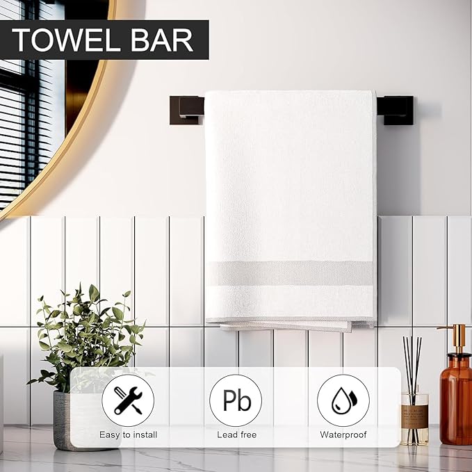 16 in Matte Black Bathroom Accessories Set, Bath Towel Bar Set, Stainless Steel Bathroom Hardware Set, Towel Racks for Bathroom Wall Mounted 5 Pcs （Black）