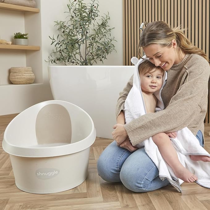 Toddler Bath Tub | Larger Bath for Bigger Kids at Bathtime | Includes Warm and Soft Foam backrest | Grippy Anti-Slip Surface | Includes Easy Drain Bath Plug | Cookies & Cream + Rinse Jug
