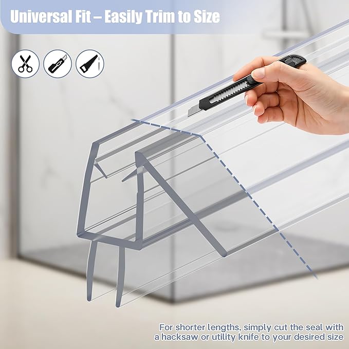 2-Pack Shower Door Bottom Seal, (1/4" x 39") Ultra Clear Shower Door Seal Dtrip, Stop Shower Leaks and Create A Water Barrier