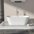 Logmey 67 Inch Freestanding Bathtub White Acrylic Oval Shape Soaking Tub with Chrome Drain & Overflow Assembly for Classic and Modern Bathrooms