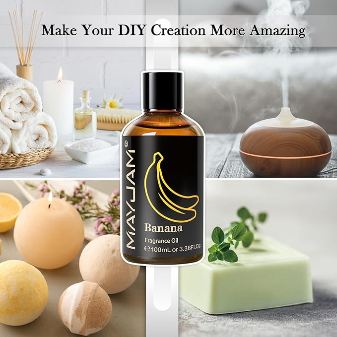 MAYJAM 100ML/3.38FL.OZ Banana Fragrance Oils with Glass Dropper, Essential Oils for Diffusers for Home, Long Lasting Scented Oils for Diffusers Soap Candle Making