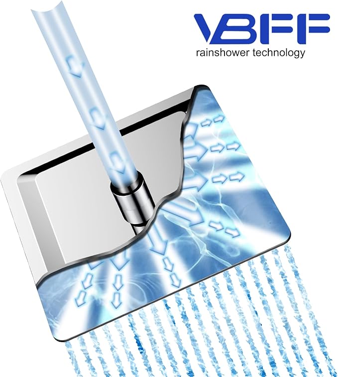 VBFF-Shower Head,rain shower head, 10 inch- Square Shower Head, 1.8 GPM Flow Rate, rainfall showerhead,VBFF08(Chrome)