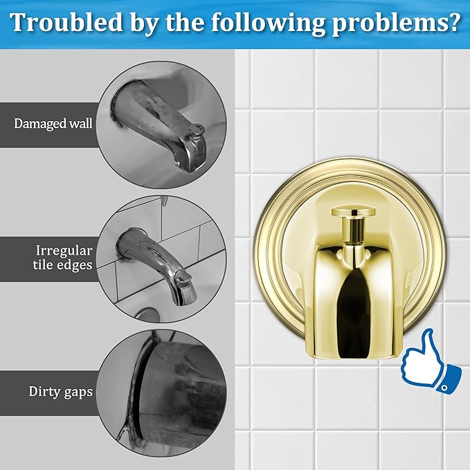 Enhon Metal Tub Spout Cover Ring, Bathroom Faucet Remodeling Wall Plate with Foam Gasket, 1-1/2 Inch ID and 3-5/8 Inch OD (Polished Brass)