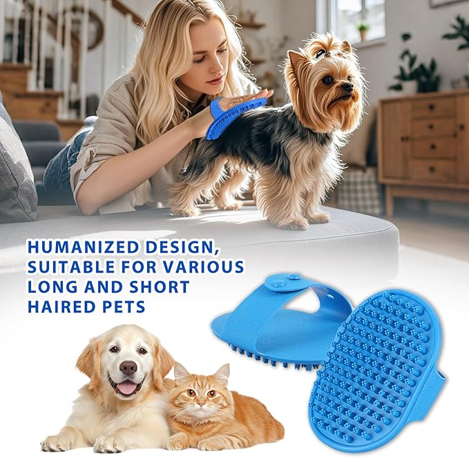 Ultra-Soft Pet Grooming Brush with Adjustable Ring - Ideal for Dogs & Cats of All Hair Types - Bath, Shower, Dog Shampoo Brush & Massage Tool (Blue, 1-Pack)