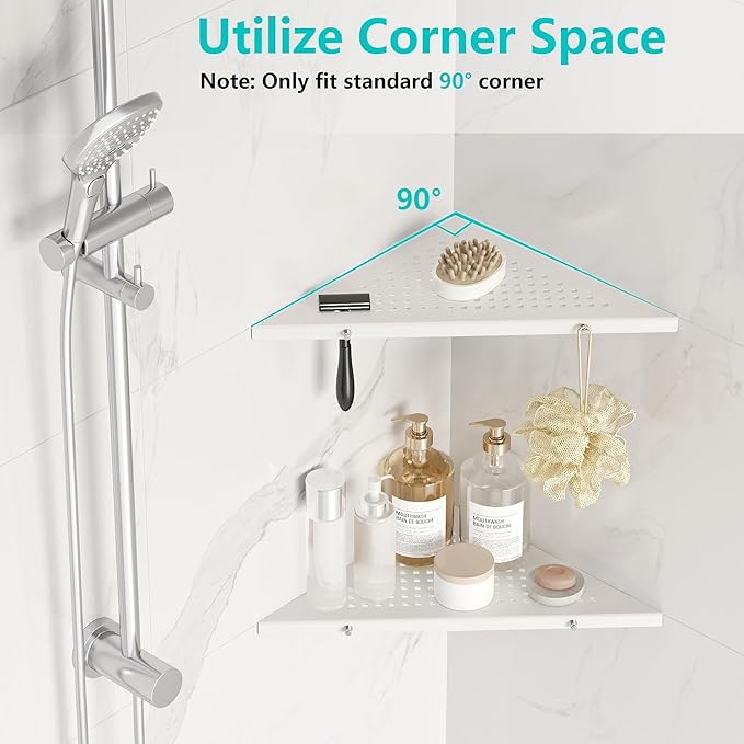 10" Bathroom Corner Shelf, 2 Pack Recessed Shower Shelf Caddy, SUS304 Stainless Steel Shelf Wall Mount Triangular, No Drilling Matte White