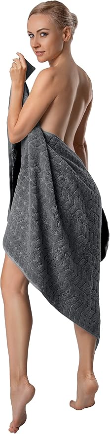 BAGNO MILANO Turkish Bath Towels, Soft Plush Jacquard Luxury Bath Towels, Quick Dry Towel Set (Charcoal, 3 pcs Towel Set)