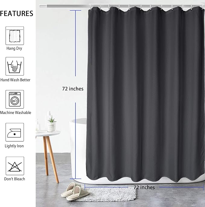 AooHome Waffle Weave Patttern Polyester Shower Curtain with Weighted Hem, Standard Size Heavy Duty Shower Curtain with Hooks, Charcoal, 72x72 Inch