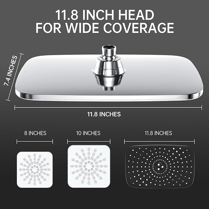Veken 11.8 Inch Rain Shower Head with Handheld- High Pressure Dual Shower Heads with 5 Modes Handheld Spray Combo- Wide Rainfall Showerhead with Hose, Bathroom Accessories, Christmas Gift, Chrome