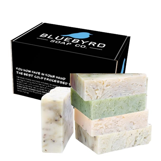 Bluebyrd Mint Bar Soap 5 Pack - Exfoliating Handmade Soap w/Dry Mint Leaves - All Natural for Men - Face & Body: Eucalyptus, Spearmint, Peppermint (Mint)
