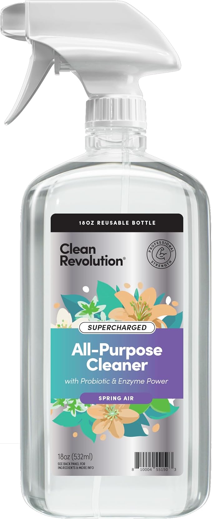 Clean Revolution SuperCharged All Purpose Cleaner Refill Supply, Non-Toxic, Eco-Friendly & Plant-Based, Ready to Use, Spring Air, 18 oz (Pack of 1)