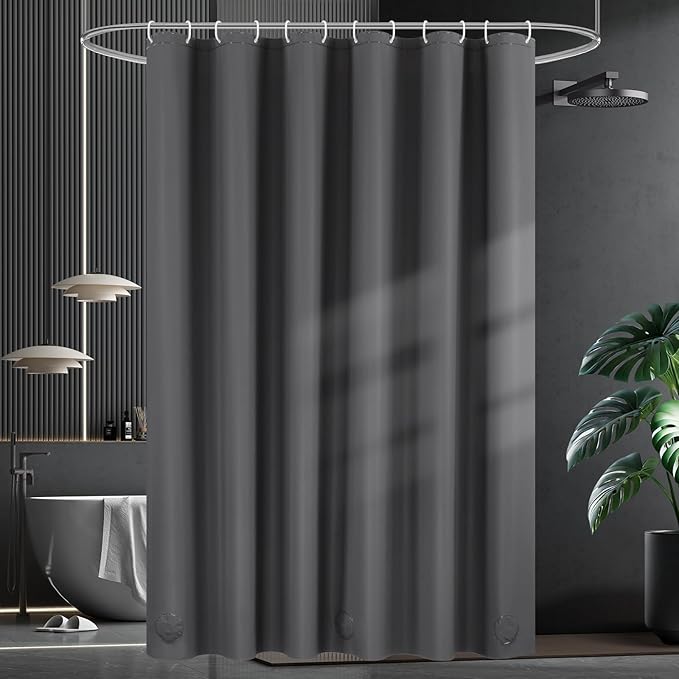 UFRIDAY Dark Grey Extra Long Shower Curtain Liner Premium PEVA 72 x84 inch,Heavy Duty Shower Curtain with 3 Weighted Magnets, Plastic Waterproof Grey Shower Curtains for Bathroom with 12 Hooks