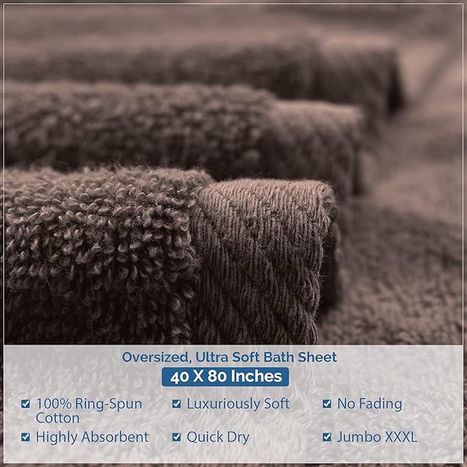 DAN RIVER Pack of 1 Bath Sheet 40x80 Inches, Oversized Bath Sheets Towels for Adults, Fluffy and Soft Plush Towels - Brown