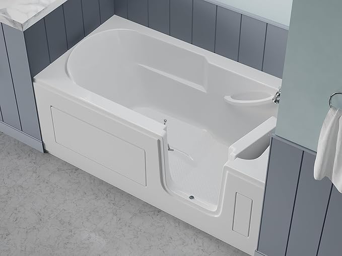 ANZZI Walk In Tub 60'' x 30'' White Acrylic with Chrome Accents Right Drain, Low Threshold, Slip-Resistant Floor, Easy Install, Luxury Spa Soaker Tub - AMZ3060SIRWS