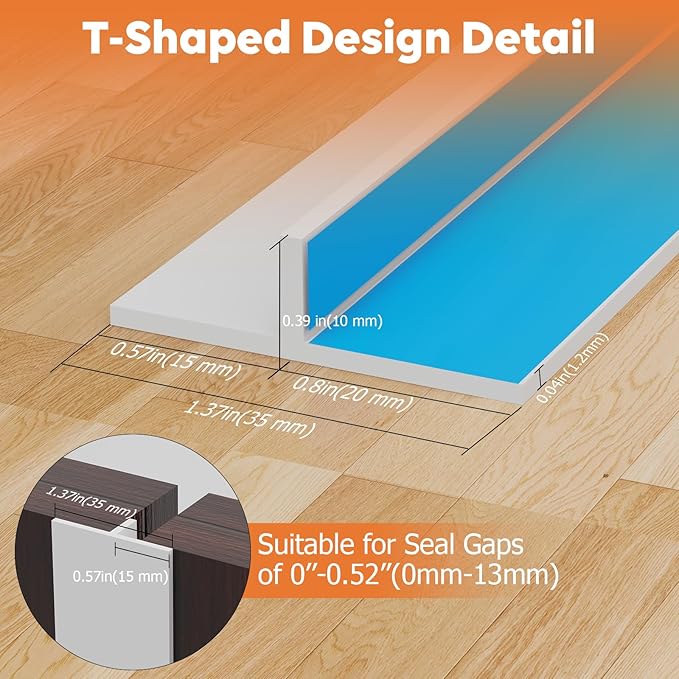 T-Shaped Silicone Door Weather Stripping for Side, 1.37 in x 20 Ft Door Draft Stopper Shower Seal Strip for Door Frame & Windows and Shower Sweep Gaps(White)