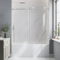Bathtub Shower Door Frameless, 55-60" W x 60" H Sliding Tub Shower Door, 1/4''(6mm) SGCC Tempered Glass with Explosion-Proof Film Nano Coating, Stainless Steel Hardware, Brushed Nickel