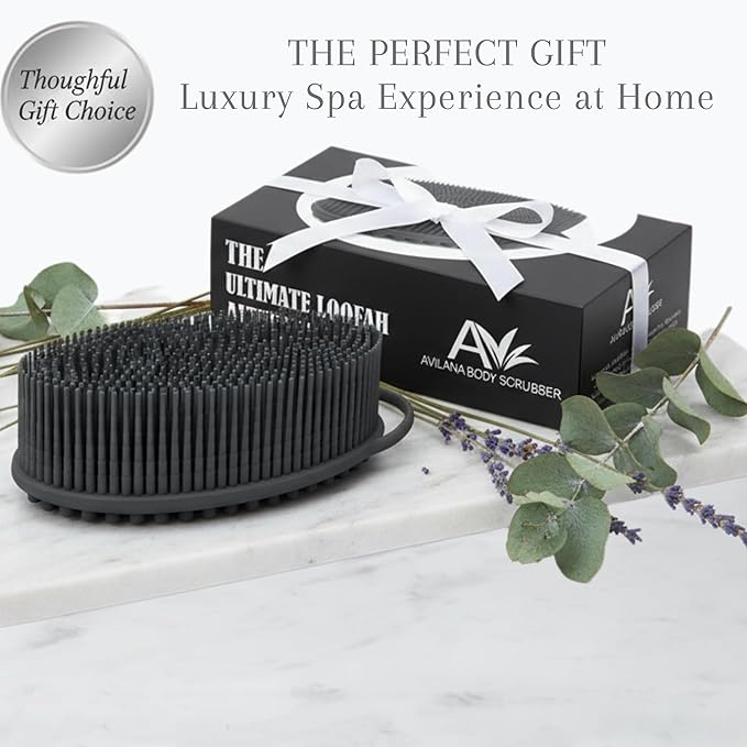 Silicone Body Scrubber for Shower - Gentle Exfoliating Back Scrubber with Soft Bristles - Avilana Premium Dual Sided Bath Brush Massage - Loofah Alternative for Sensitive Skin - Gift Women Men