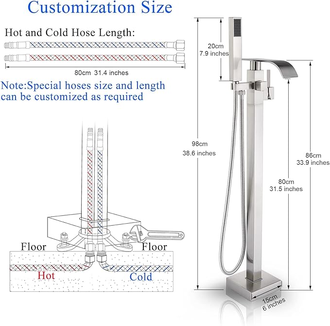 Senlesen Stainless Steel Bathroom Free Standing Tub Filler Faucet Brushed Nickel Freestanding Bathtub Faucets with Handheld Shower Mixer Taps