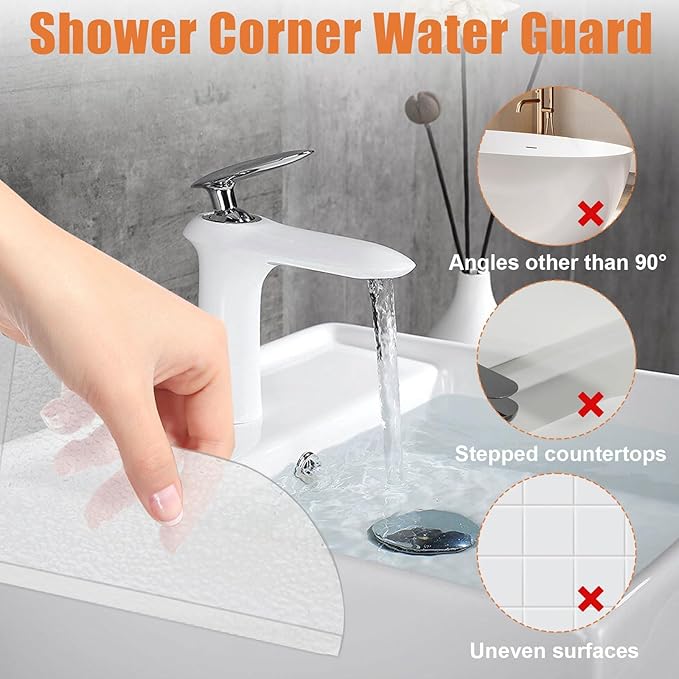 2 Pack Shower Corner Water Guard, Shower Splash Guard Acrylic Self-Adhesive for Bathtub Tub Edges, 8.26×7.28 In Waterproof Curtain Barrier, Bathroom Accessories Water Blocker for Corner Control
