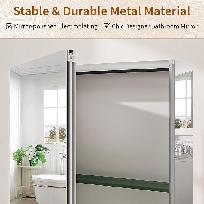 BEAUTYPEAK 16 x 24 Inch Medicine Cabinet with Mirror, Wall Mounted Bathroom Mirror Cabinet, Medicine Cabinet Mirror with Storage & Adjustable Shelves