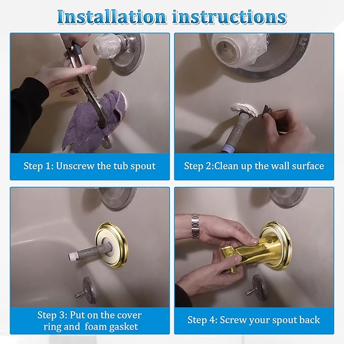 Enhon Metal Tub Spout Cover Ring, Bathroom Faucet Remodeling Wall Plate with Foam Gasket, 1-1/2 Inch ID and 3-5/8 Inch OD (Polished Brass)
