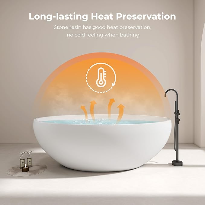 Upgraded 67" Stone Resin Freestanding Bathtub, Oval Solid Surface Extra Wide Tub with Overflow and Pop-up Drain, Matte White