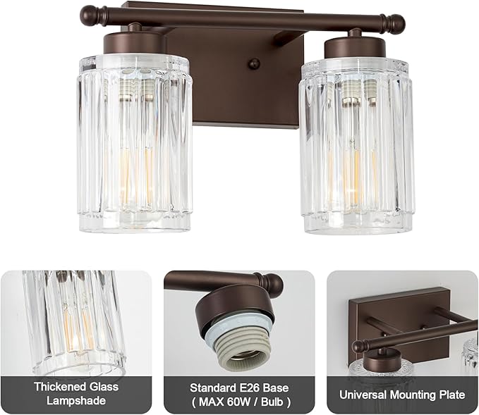 2 Light Bathroom Light Fixtures Modern ORB 12 Inch Vanity Lights for Bathroom Lighting Fixtures Over Mirror with Thickened Glass Shade for Cabinet Mirror Bedroom Hallway