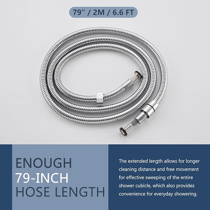 Angle Simple Replacement Shower Hose 79", Stainless Steel Flexible Handheld Shower Extension Hose 1/2" IPS, No Tangles, Chrome
