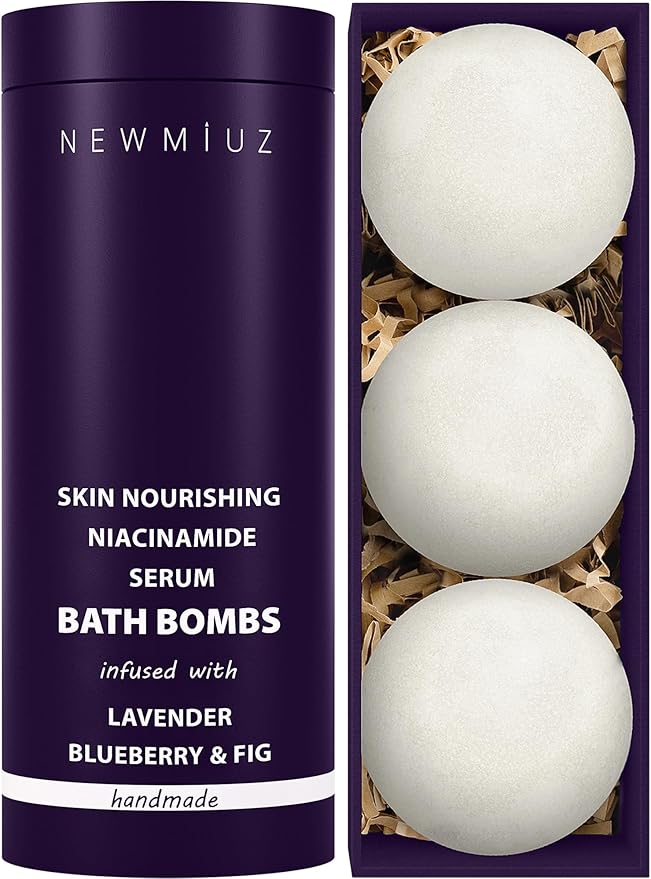 Lavender Bath Bombs Skin Nourishing Moisturize Niacinamide Serum Lavender Blueberry Fig Luxury Fizzing Spa Bubble Bath Gift Set for Sensitive Skin Stress Relief Relaxation Gift Birthday Christmas