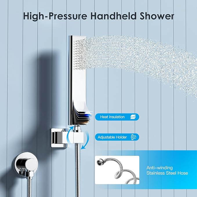 Shower System Shower Faucet Set with Push-Button Diverter and Wall Supply Elbow 10 Inch Shower Head Polished Chrome