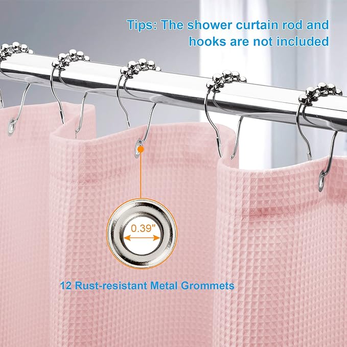 AmazerBath Blush Pink Shower Curtain Fabric, Waffle Shower Curtain Heavy Duty 240GSM, Hotel Quality Bathroom Shower Curtains, 72 x 72 Inches