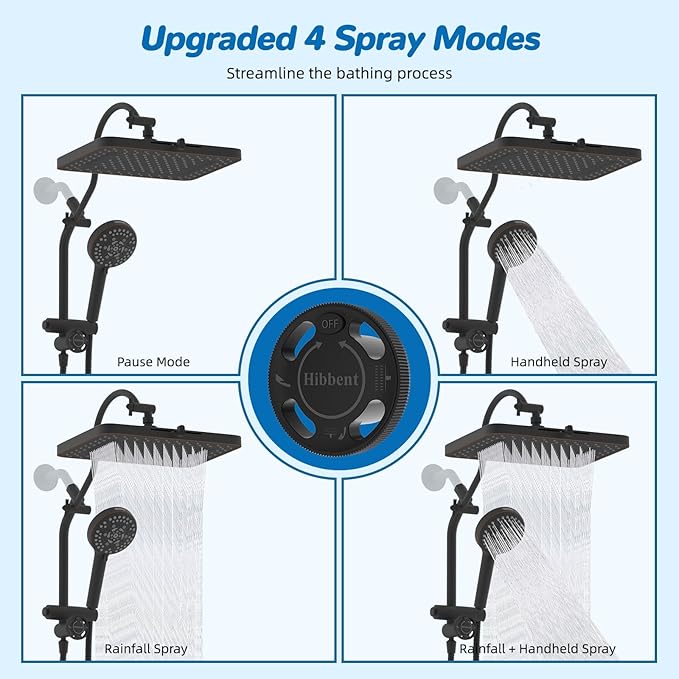 Hibbent cUPC Certified 13'' Shower Head Combo, High Pressure 5 Spray Rainfall Showerhead, 10 Spray Handheld, All Metal Easy Reach 4-way Diverter with Pause Mode, 71'' Hose & Holder, Oil-Rubbed Bronze