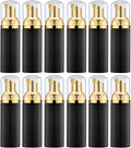Lil Ray 2 Oz Empty Black Foam Pump Bottle, Foamer Soap Dispenser for Lash Shampoo, Hand Soap, Foaming Cleaner(Gold Pump, 12 PCS)