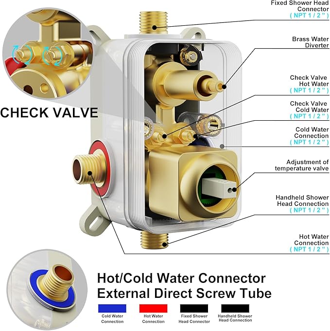 Shower System Modern Rain Brass Faucet Set With Valve and Diverter Shower Mixer With Handheld High Pressure Square Rainfall Shower Valve (12'' Wall Mount, Brushed Gold)