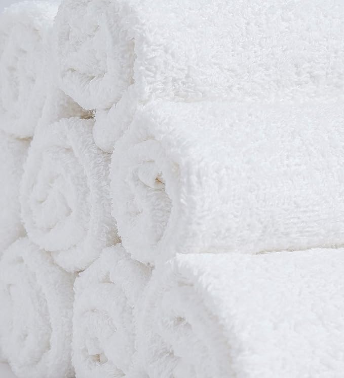 Softolle 100% Cotton Washcloths 24 Pack (12x12 Inches) Soft, Highly Absorbent Washcloth, Face Towels, Wash Cloths for Face, Ring Spun, Bulk Pack (White)