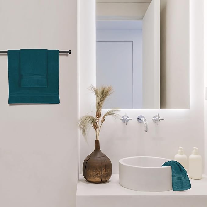 Belizzi Home Ultra Soft Cotton 6 -Piece Hand Towel Set 16x24, Ideal for use in Bathroom, Kitchen, Gym, Spa - Compact, Eco-Friendly, Lightweight - Multi Purpose Hand Towels - Teal